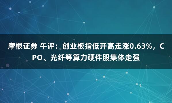 摩根证券 午评：创业板指低开高走涨0.63%，CPO、光纤等算力硬件股集体走强